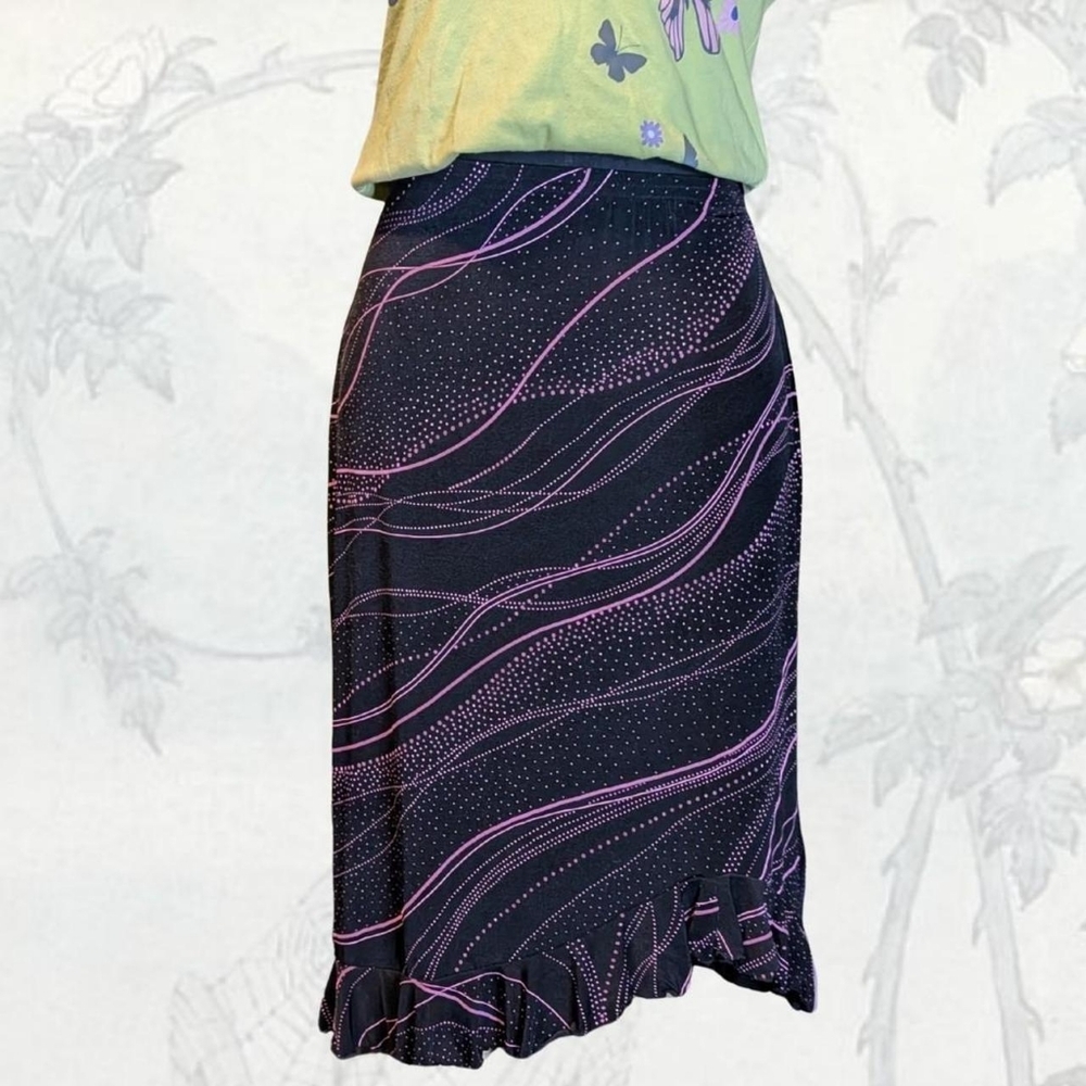 SOLD Briggs New York Black and Pink Asymmetrical Ruffle Hem Skirt